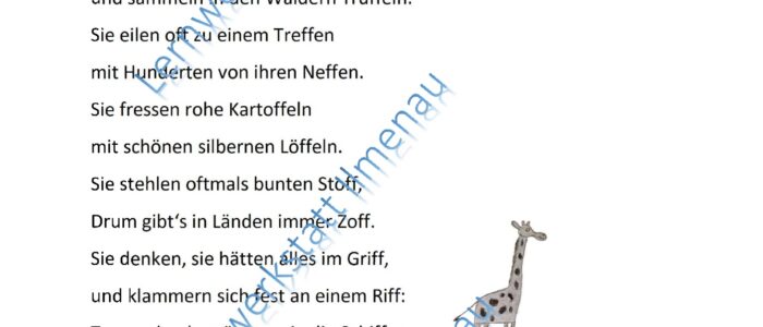 Gedicht "Von Affen und Giraffen" Wörter mit Doppel f (ff)